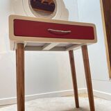 Wooden dressing table with beige and red baroque style mirror