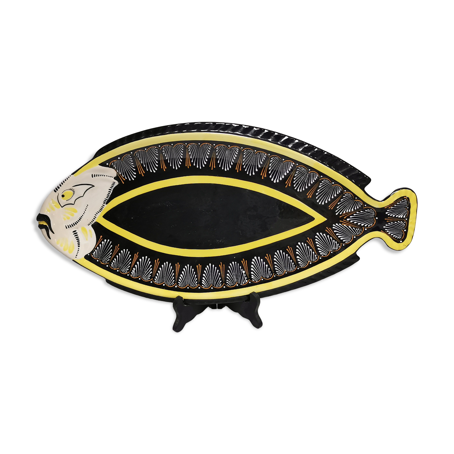 Plat à poisson zoomorphe en faience de quimper hb