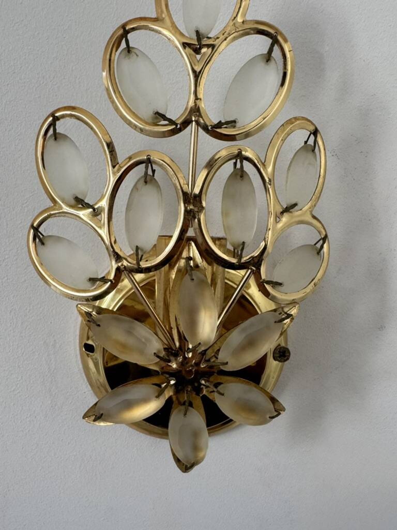 Pair of vintage brass wall lights with pendants, France, 1980.