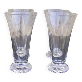 Series of four Daum crystal glasses France