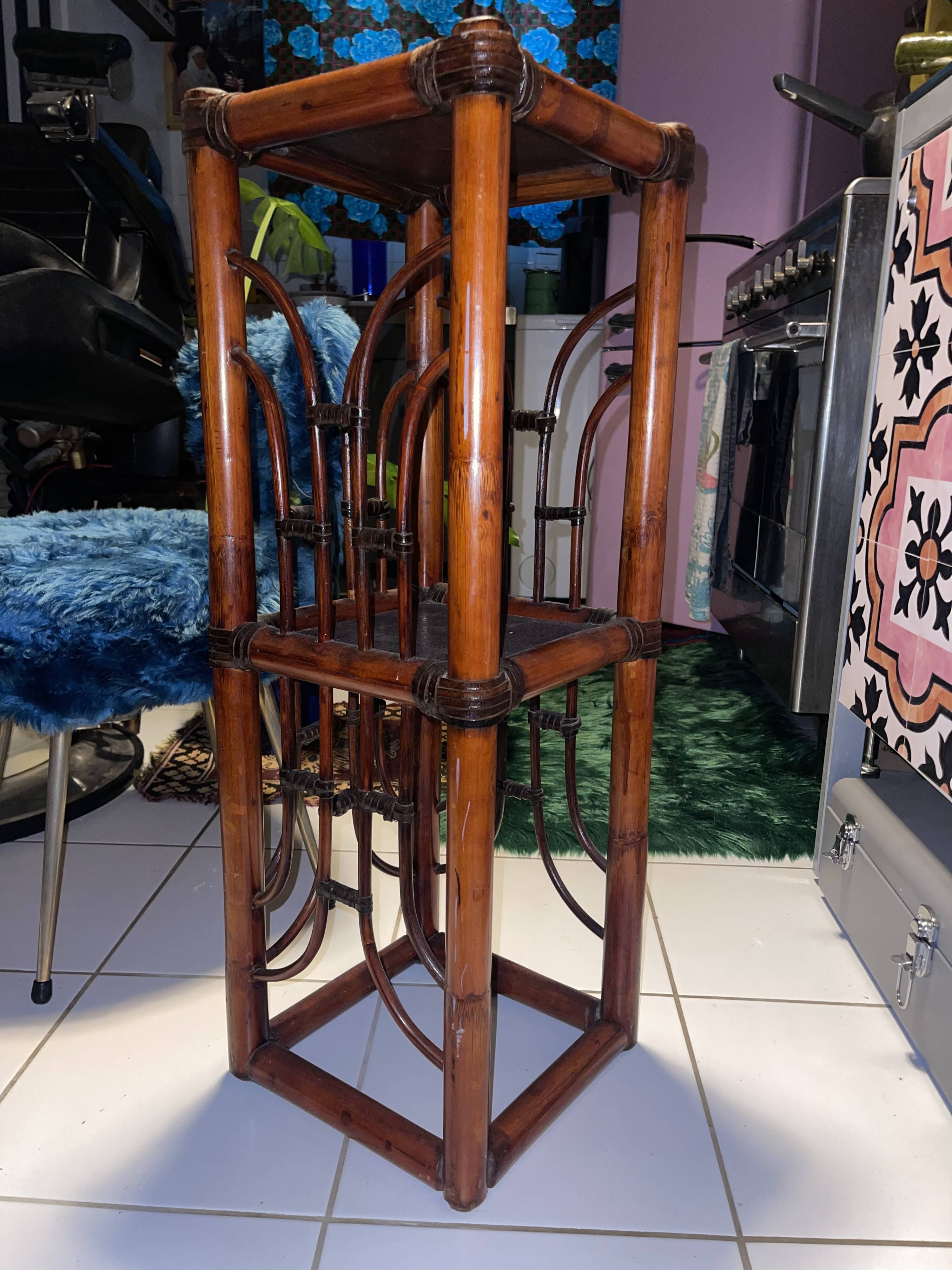 Polynesia handcrafted bamboo shelf/bookcase/side cabinet — vintage TBE