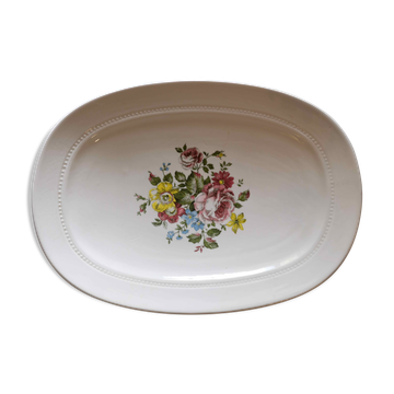 Flat faience of Lunéville China Keller & Guerin 1889 "Chaillot of Vercor" decoration in engraving enhanced drawing flowers
