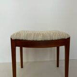 Siège ottoman repose-pieds en teck et tissu écru