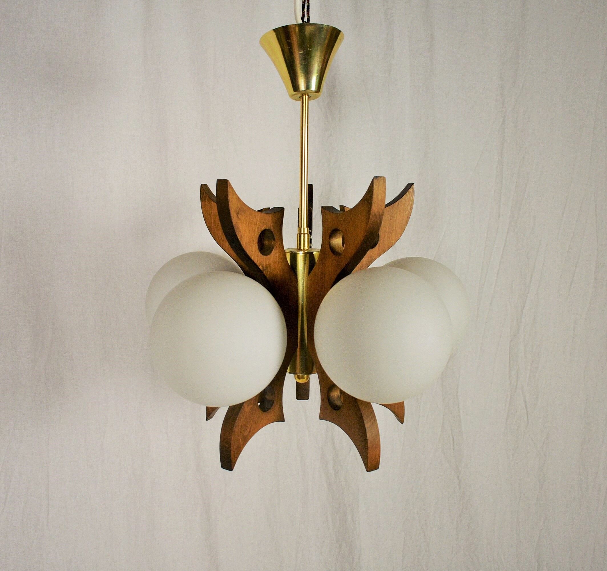 Midcentury Wood Chandelier, 1970s