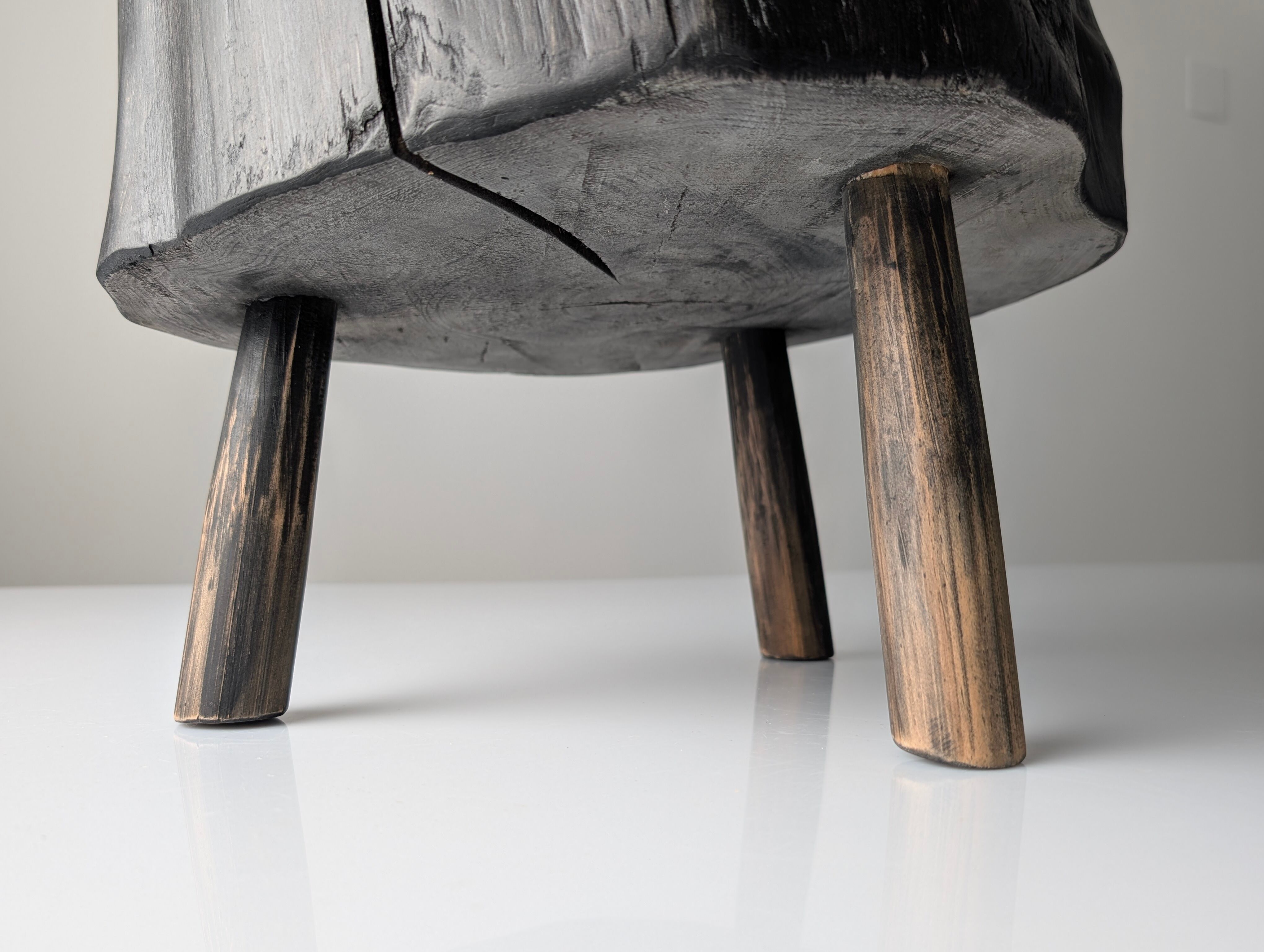 Wabi-Sabi black ebonised wood stool with butterfly joints
