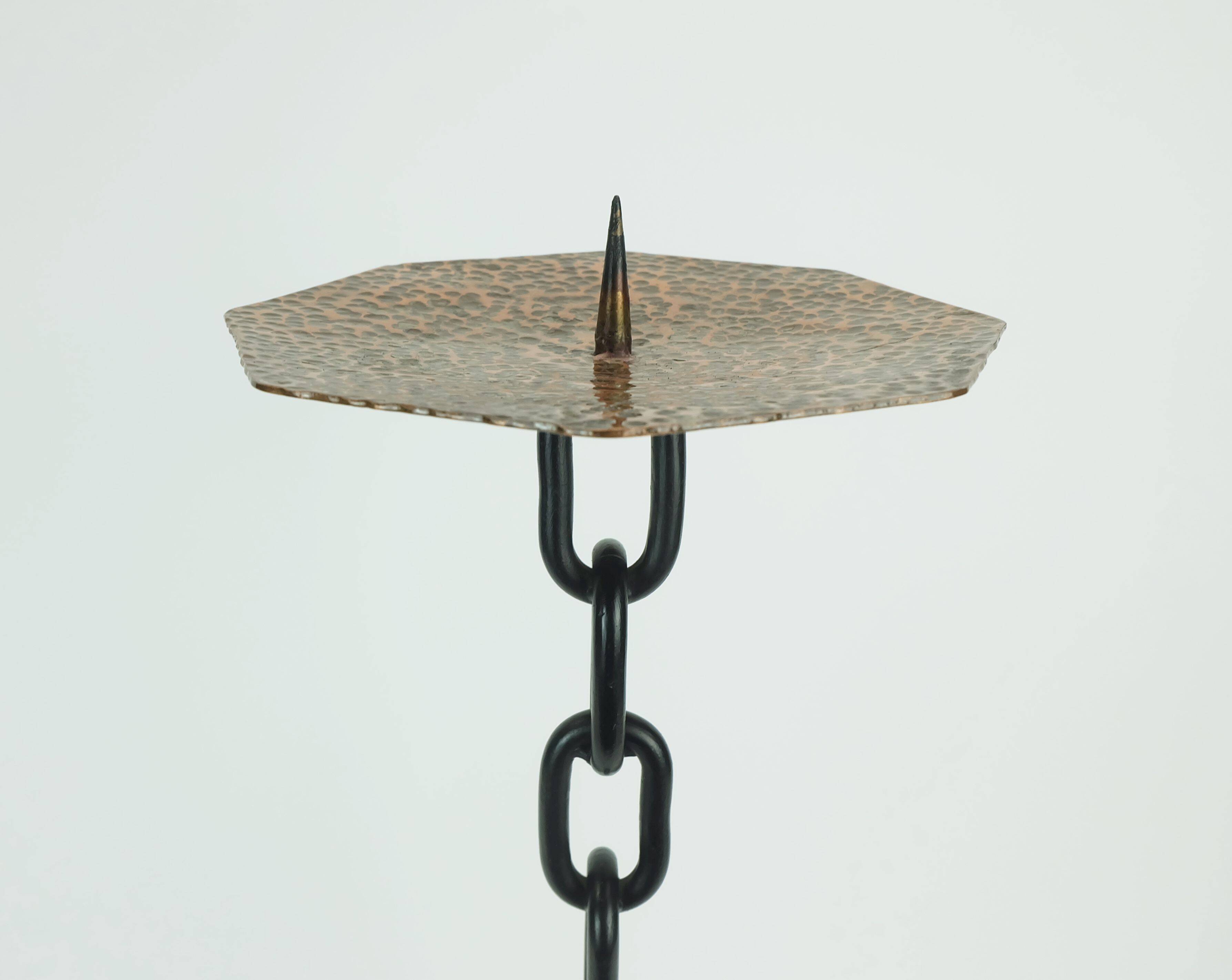 Outstanding large 21" candleholder brutalist design iron copper true vintage 1960s xxl candlestick