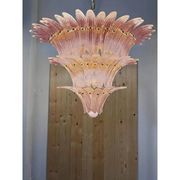Luxury Pair of Pink “Palmette” Murano Glass Chandeliers in Mid-Century