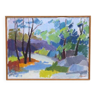 Original Swedish oil on canvas – “Saltsjöbadssommer” by Gustaf Höglund – 1969 – vintage & framed – 51 × 67 cm