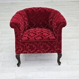 1950s, pair of two Danish lounge chairs, red cotton/wool fabric, beech wood.