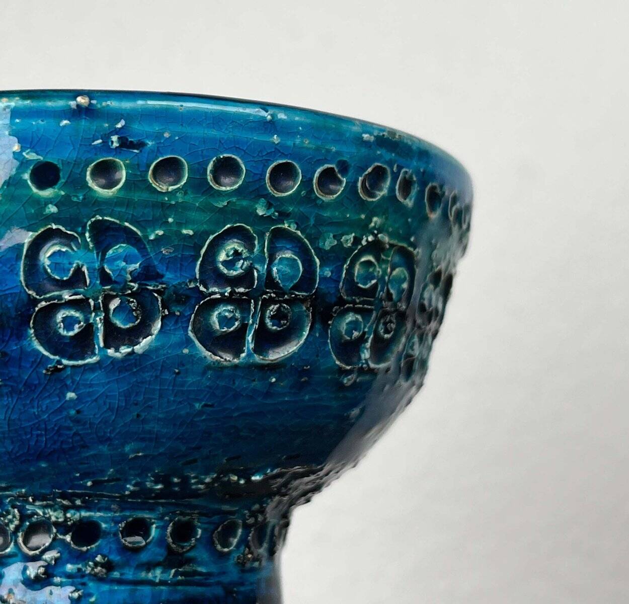 Bougeoir en céramique bleu Rimini moderne du milieu du siècle par Aldo Londi pour Bitossi, Italie, années 1960