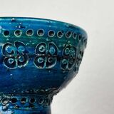 Bougeoir en céramique bleu Rimini moderne du milieu du siècle par Aldo Londi pour Bitossi, Italie, années 1960