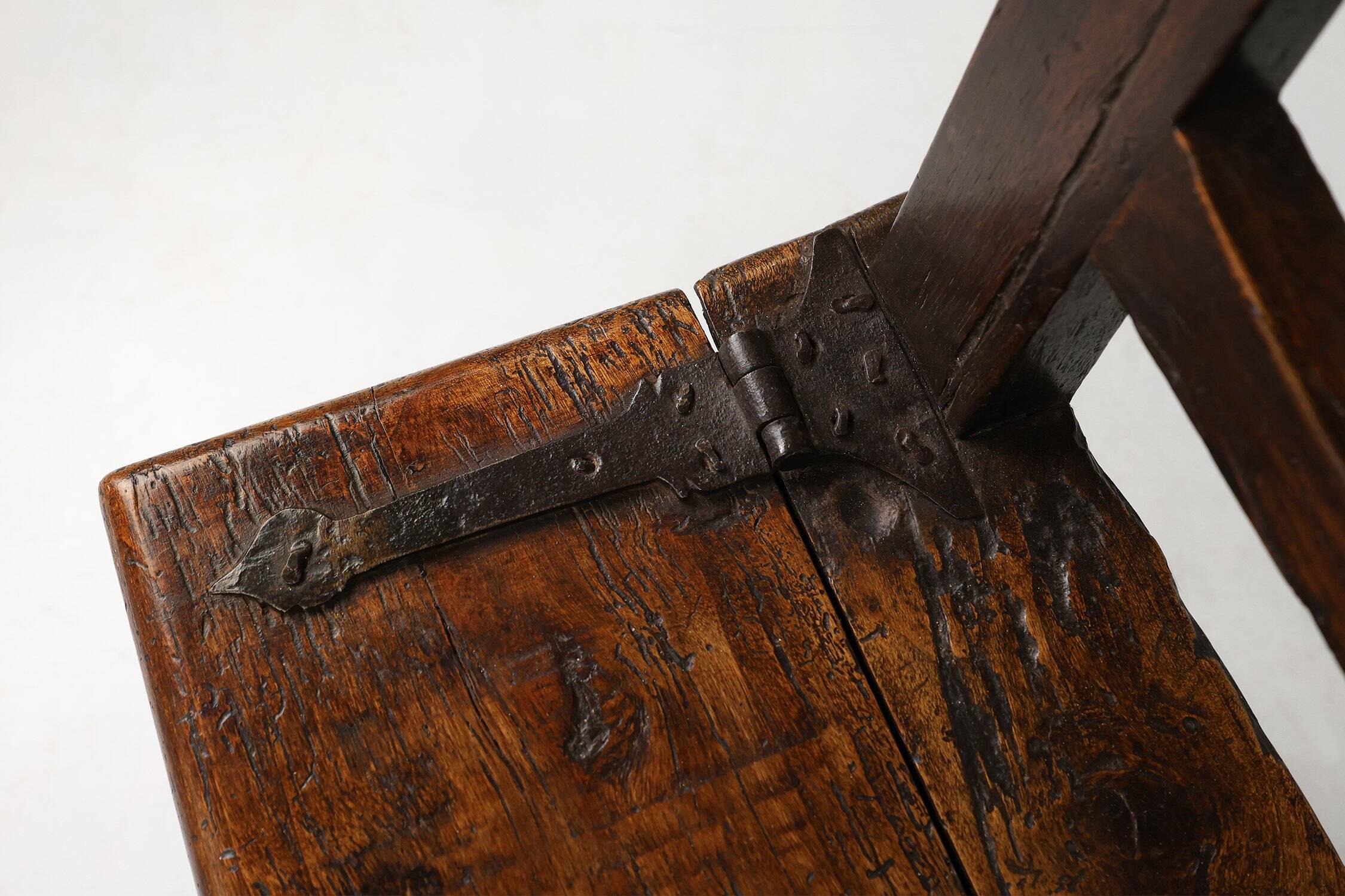 Antique French Wooden Stool with Storage
