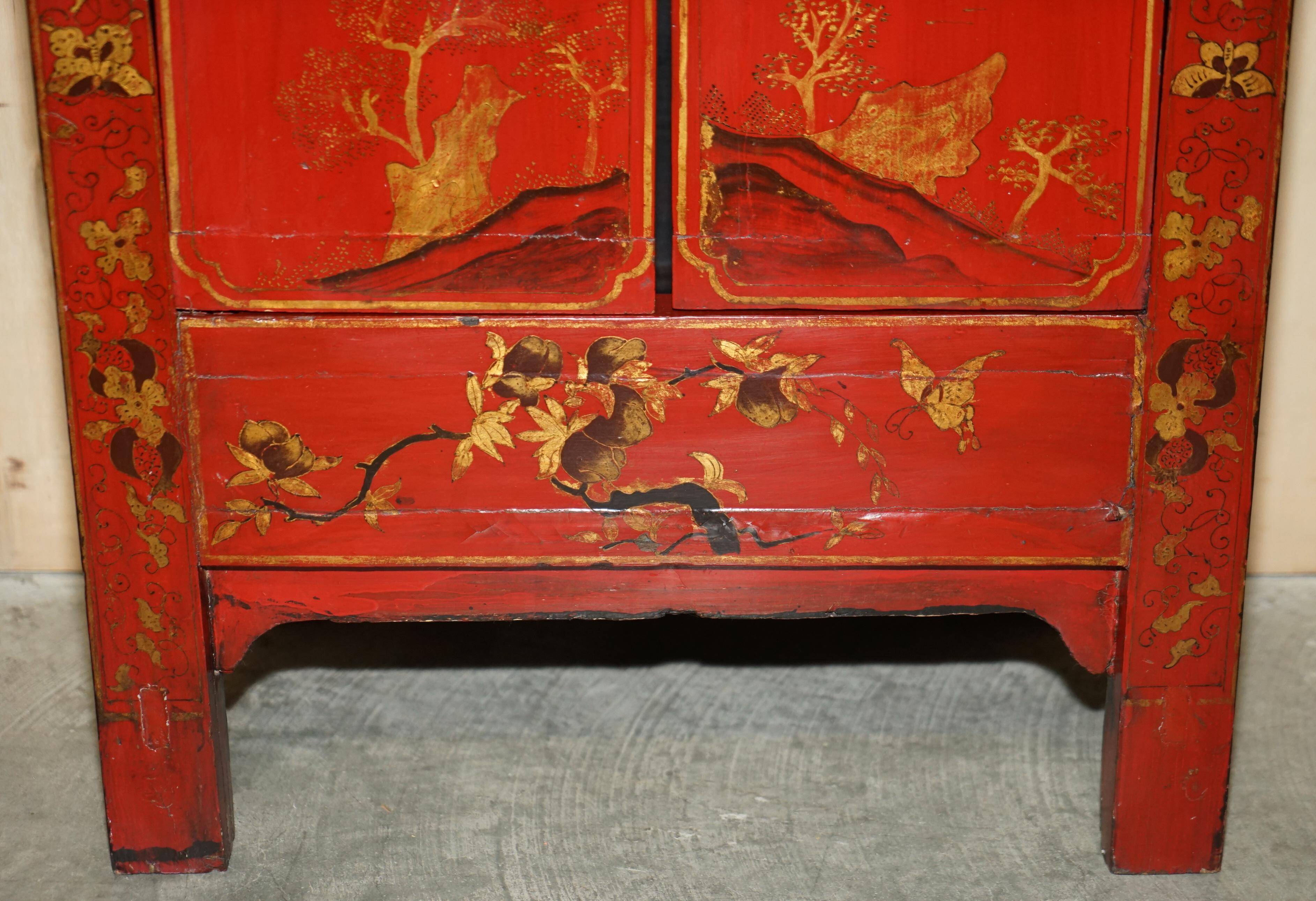 Antique Chinese hand-lacquered side table, large sideboard.