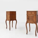 Pair of French Louis XV style nightstands in oak with Carrara marble top