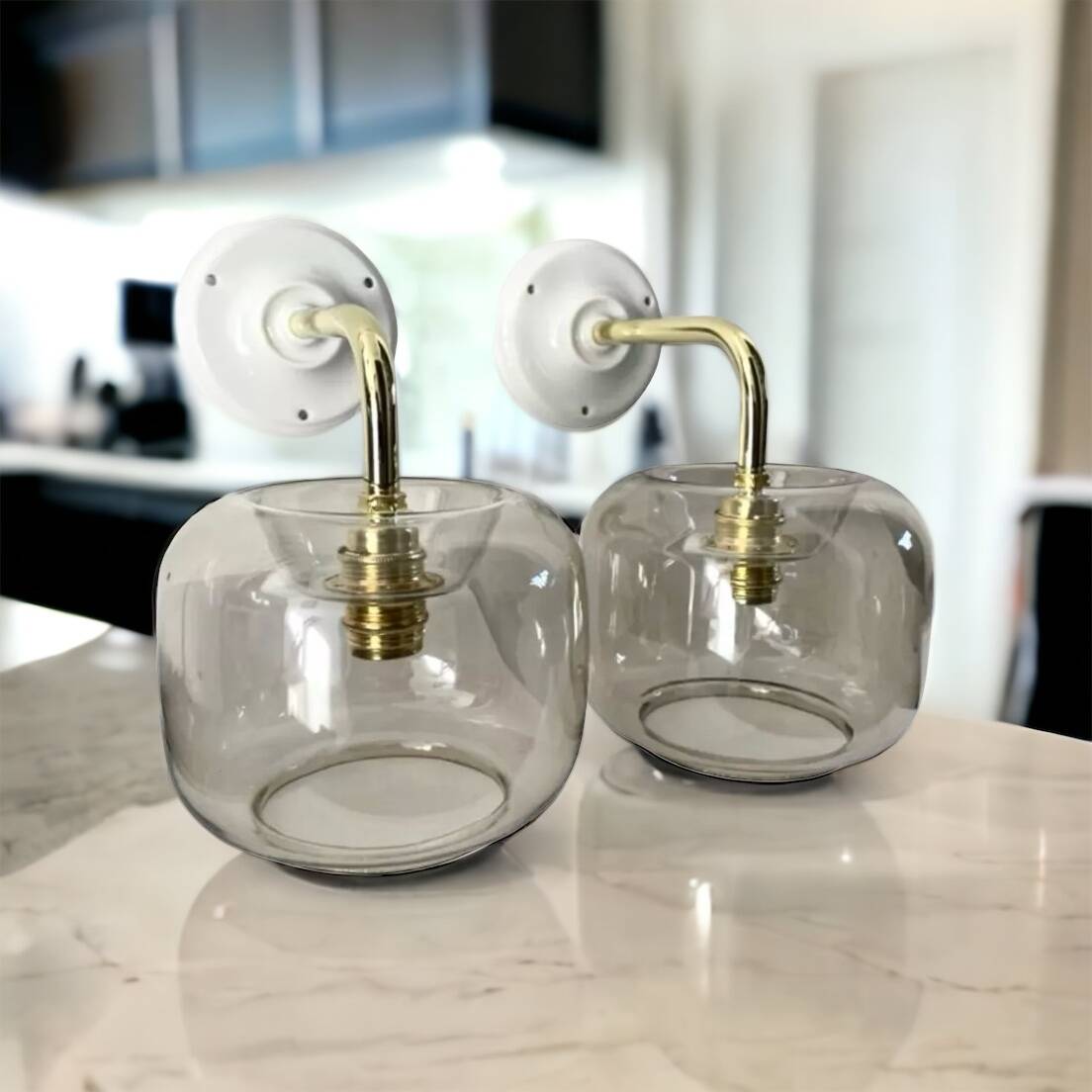 Set of two vintage smoked glass wall lights