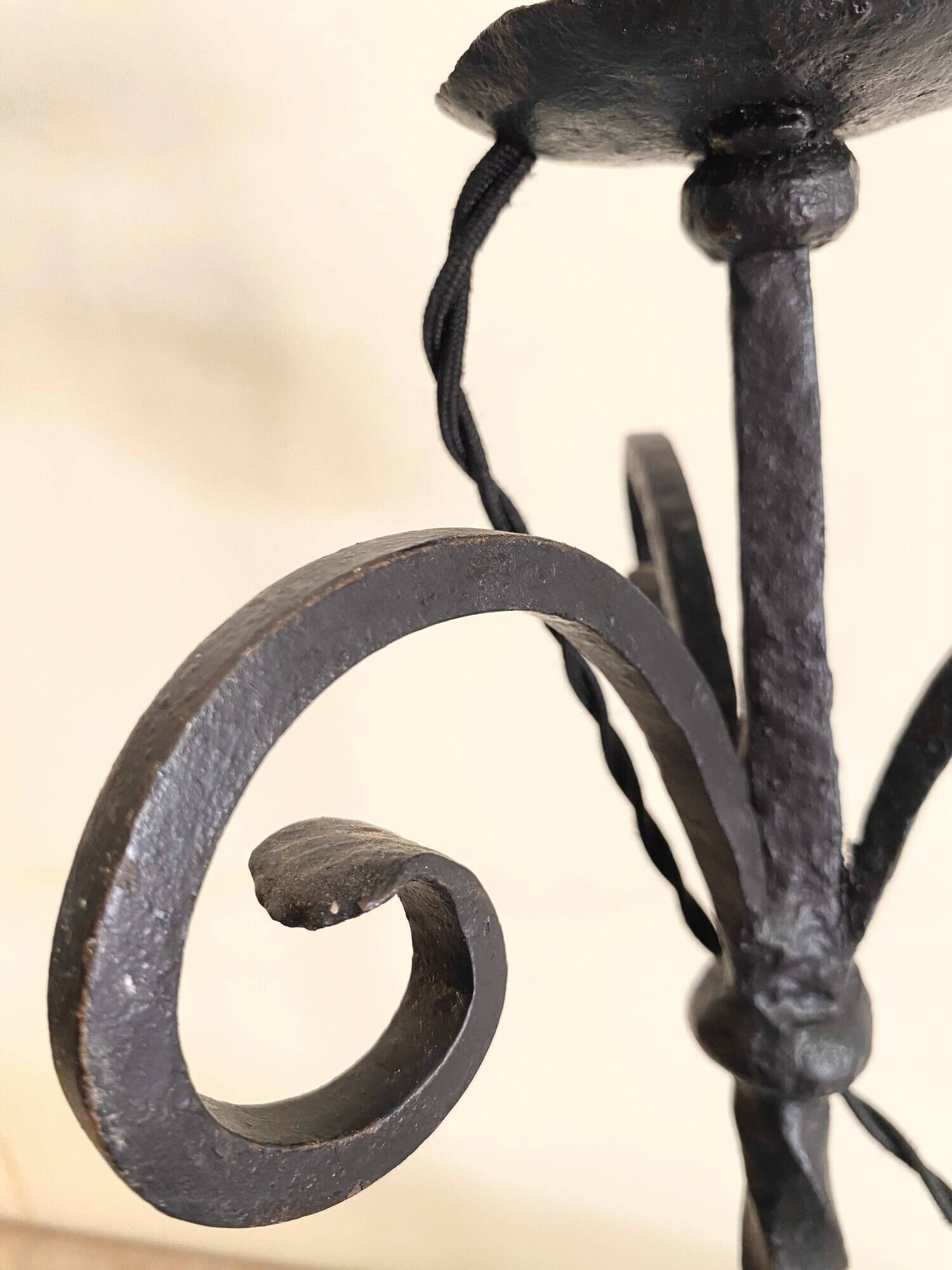 Wrought iron lamp, 2M fabric cable, conical lampshade