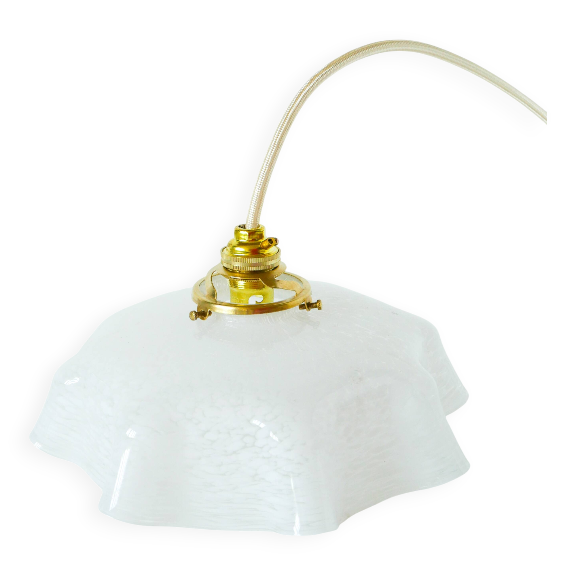 Clichy glass scalloped pendant, White, 1930