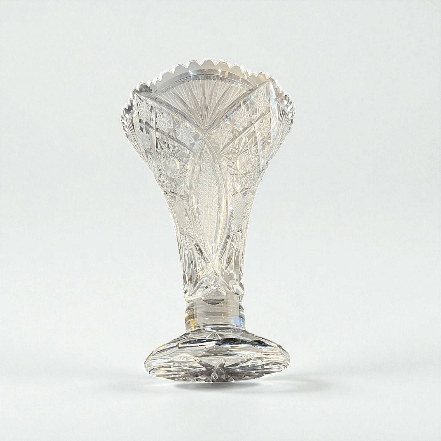 Bohemian crystal trumpet vase on foot vintage crystal vase 1940