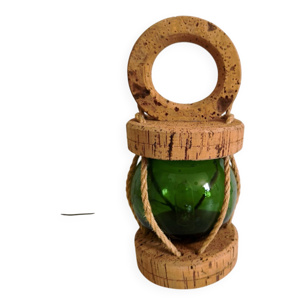 Lampe marine flotteur vintage en liège et verre