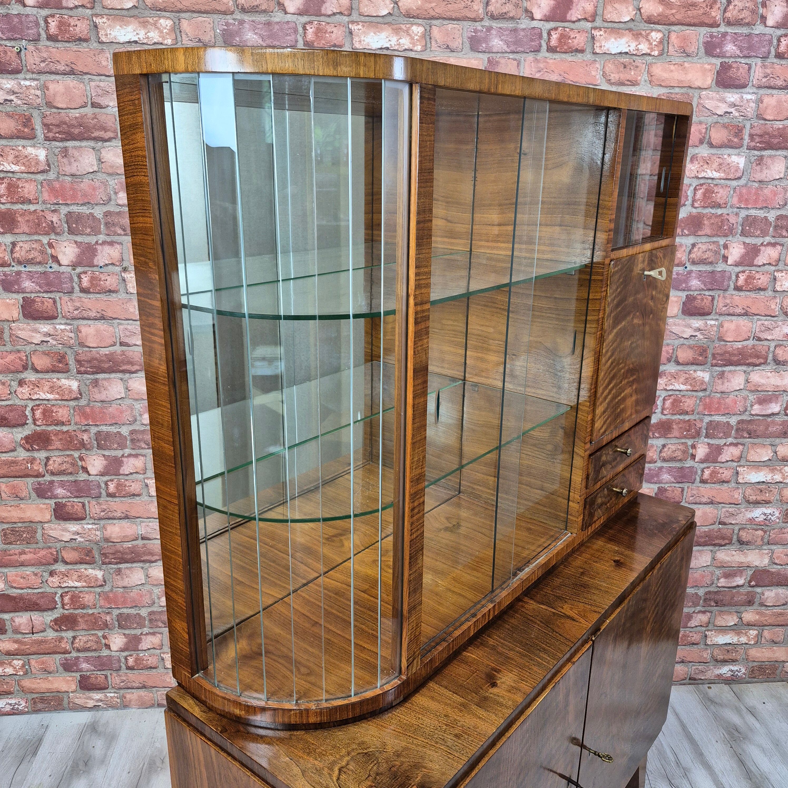 Restored 1960s Mid-Century Walnut Display Cabinet with Slatted Glass