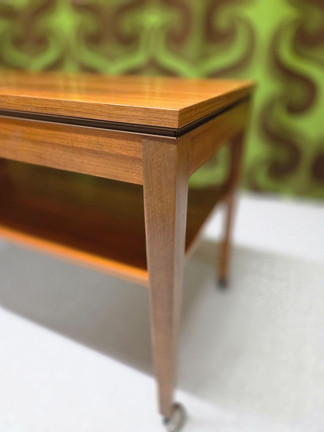 Teak serving table with casters, 1970s