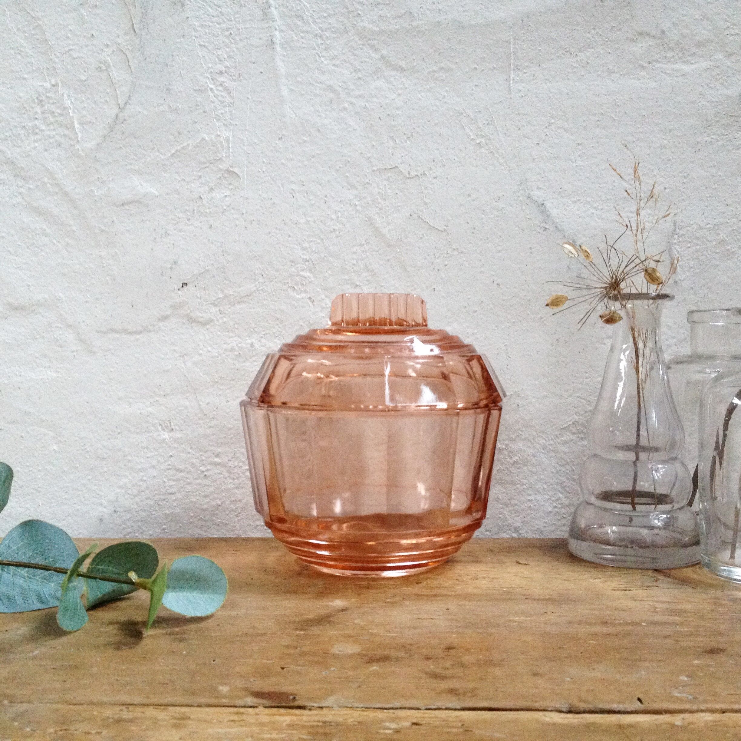 Art Deco candy in pink glass