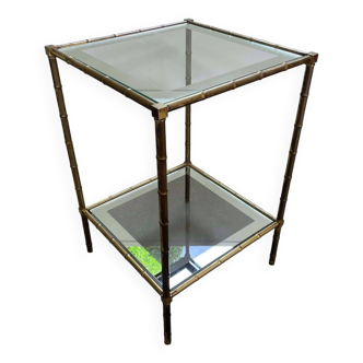 Solid brass, faux-bamboo side table, Maison Bagués, 1950s, France
