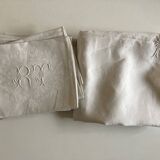 Nappe et 8 serviettes en damas de lin brodées RT vers 1900
