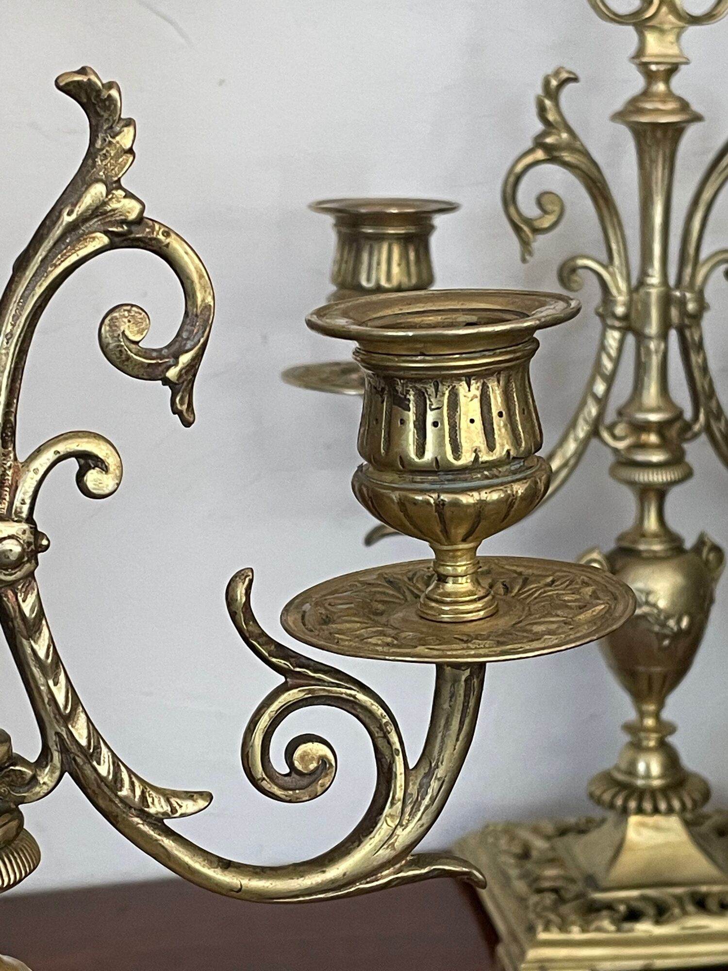 Pair of twisted brass column candle holders