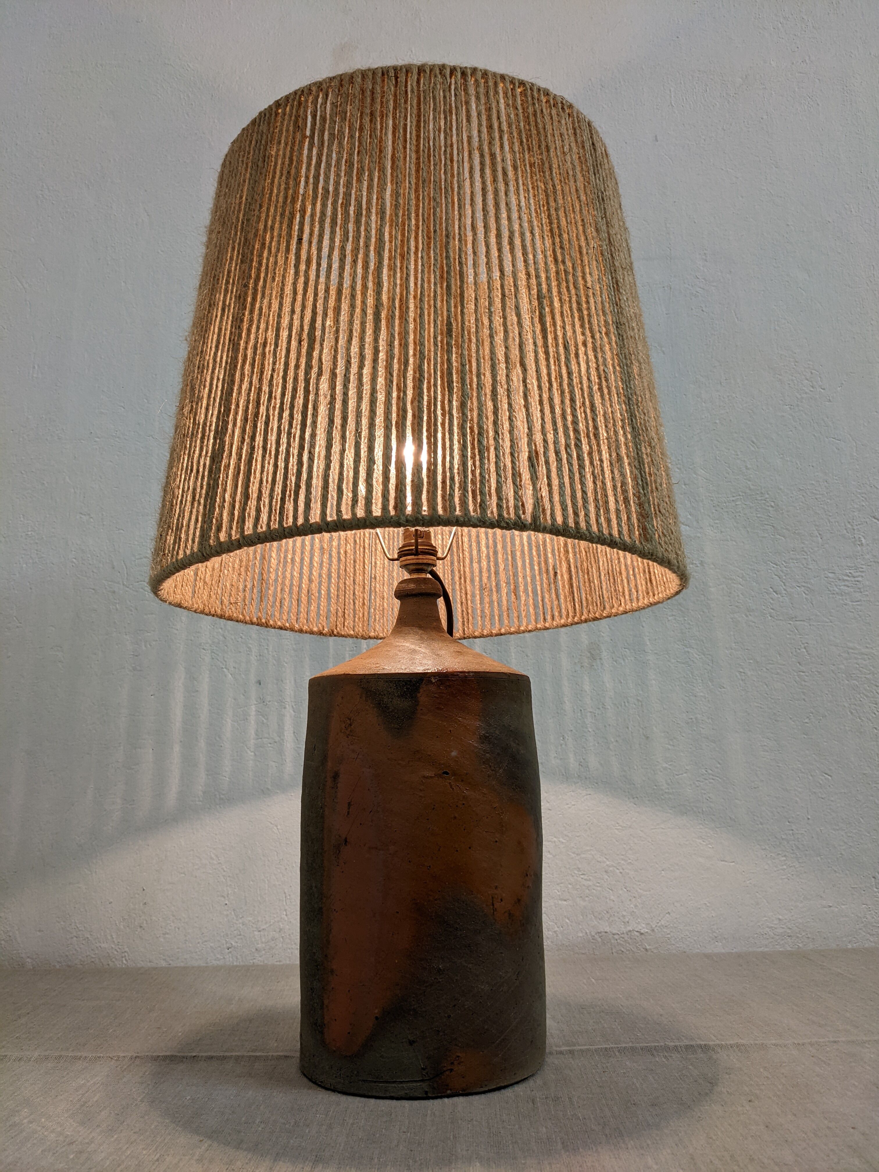Vintage stoneware lamp and jute rope