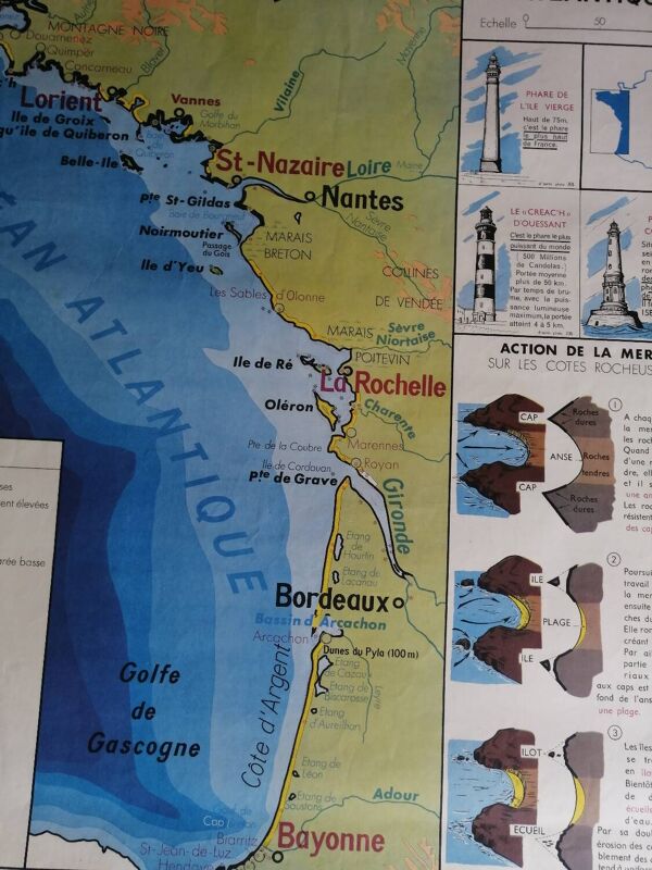 Carte scolaire vintage mdi France - Côtes de l'atlantique.