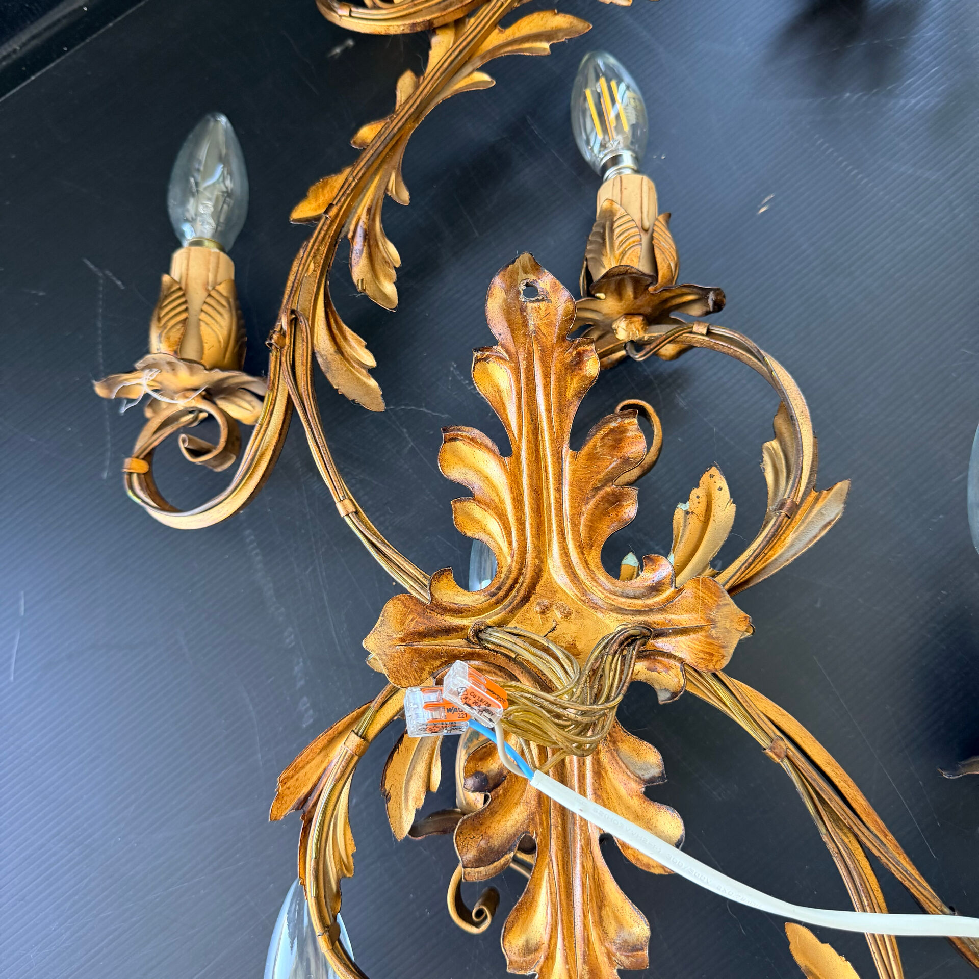 Pair of Golden Florentine Wall Lights 1950s 1960s Hollywood Regency 7 Lights