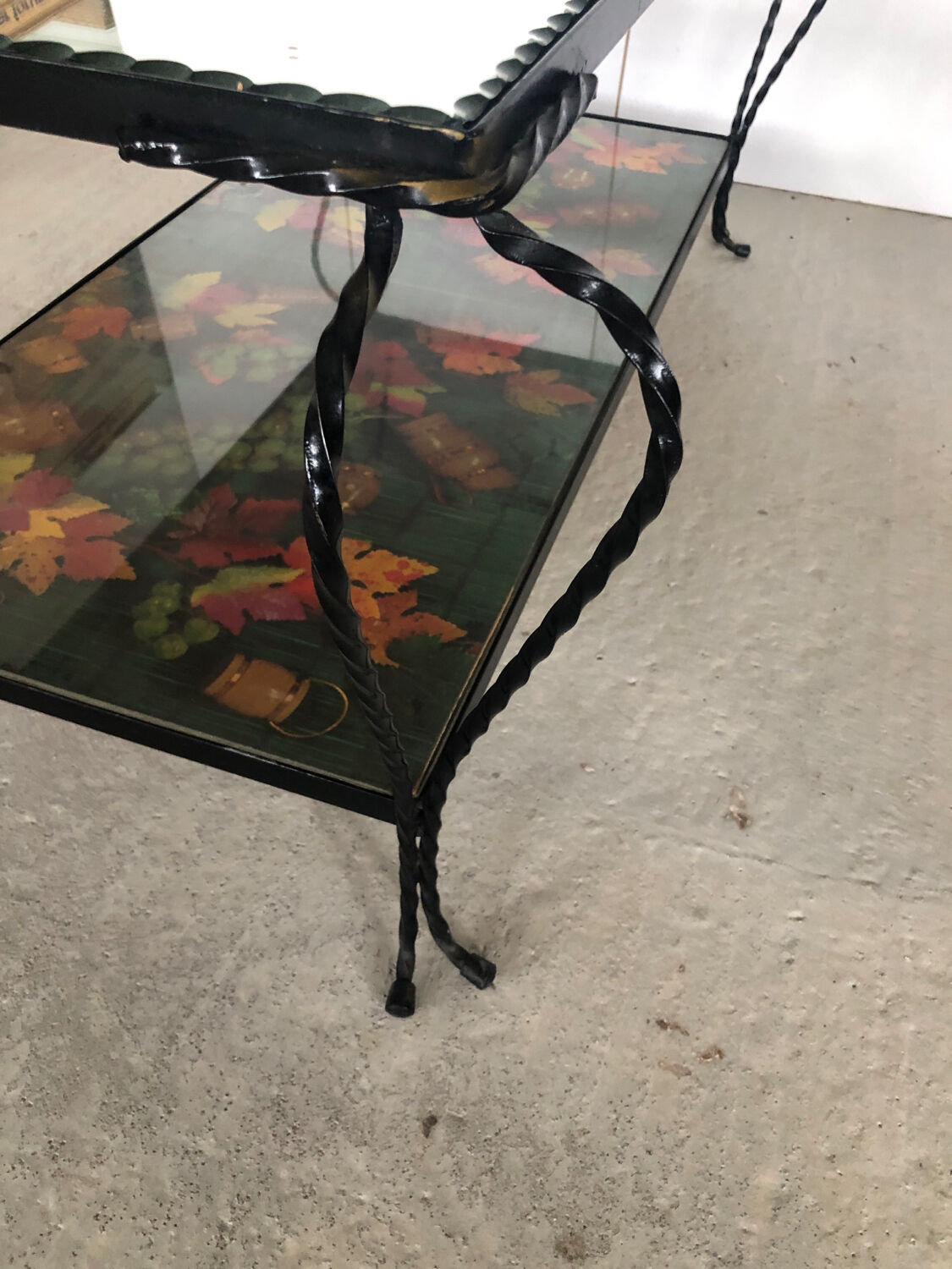 Vintage wrought iron coffee table with mirror and glass top