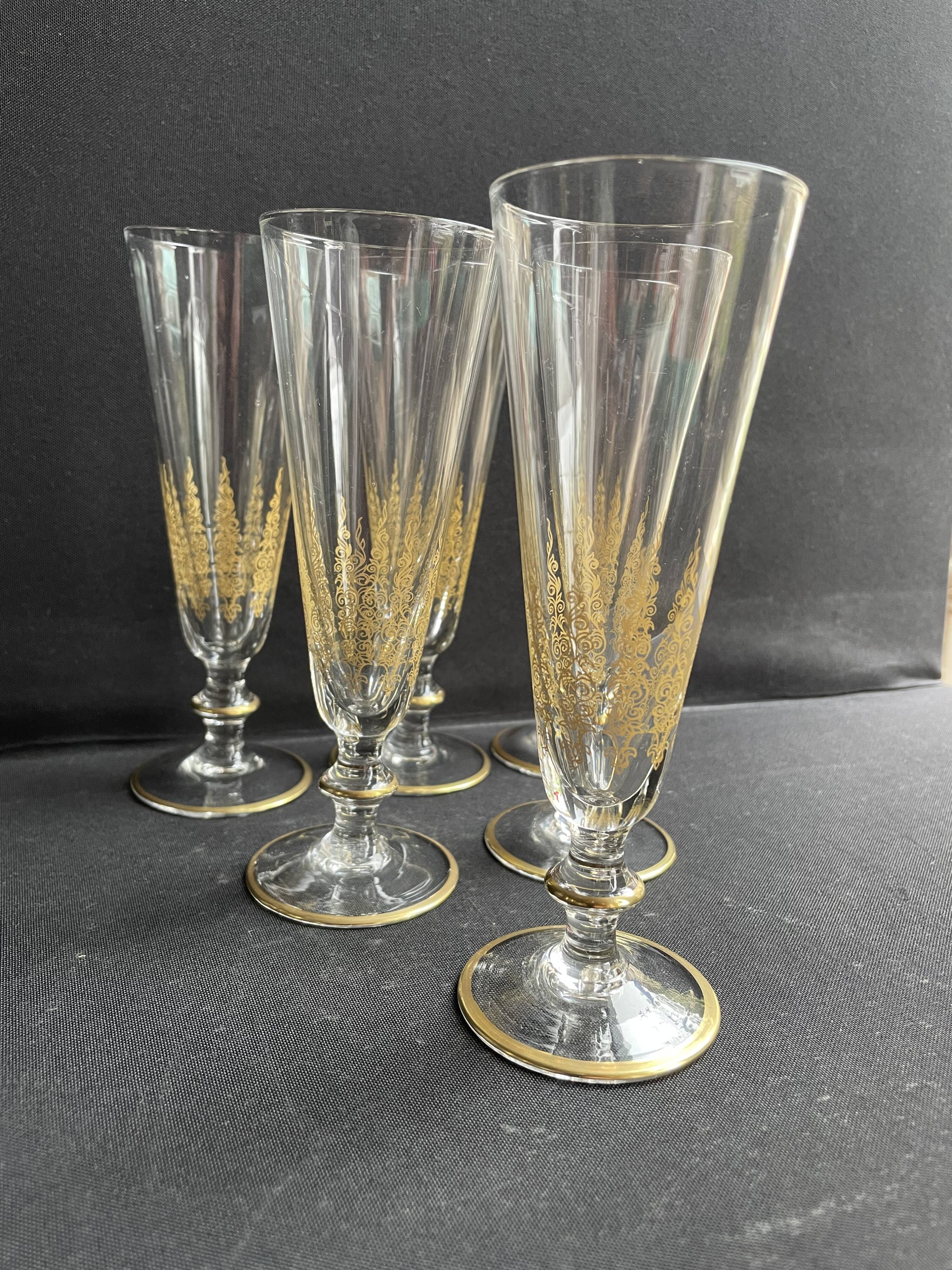 6 Champagne Flutes – Gold Crystal