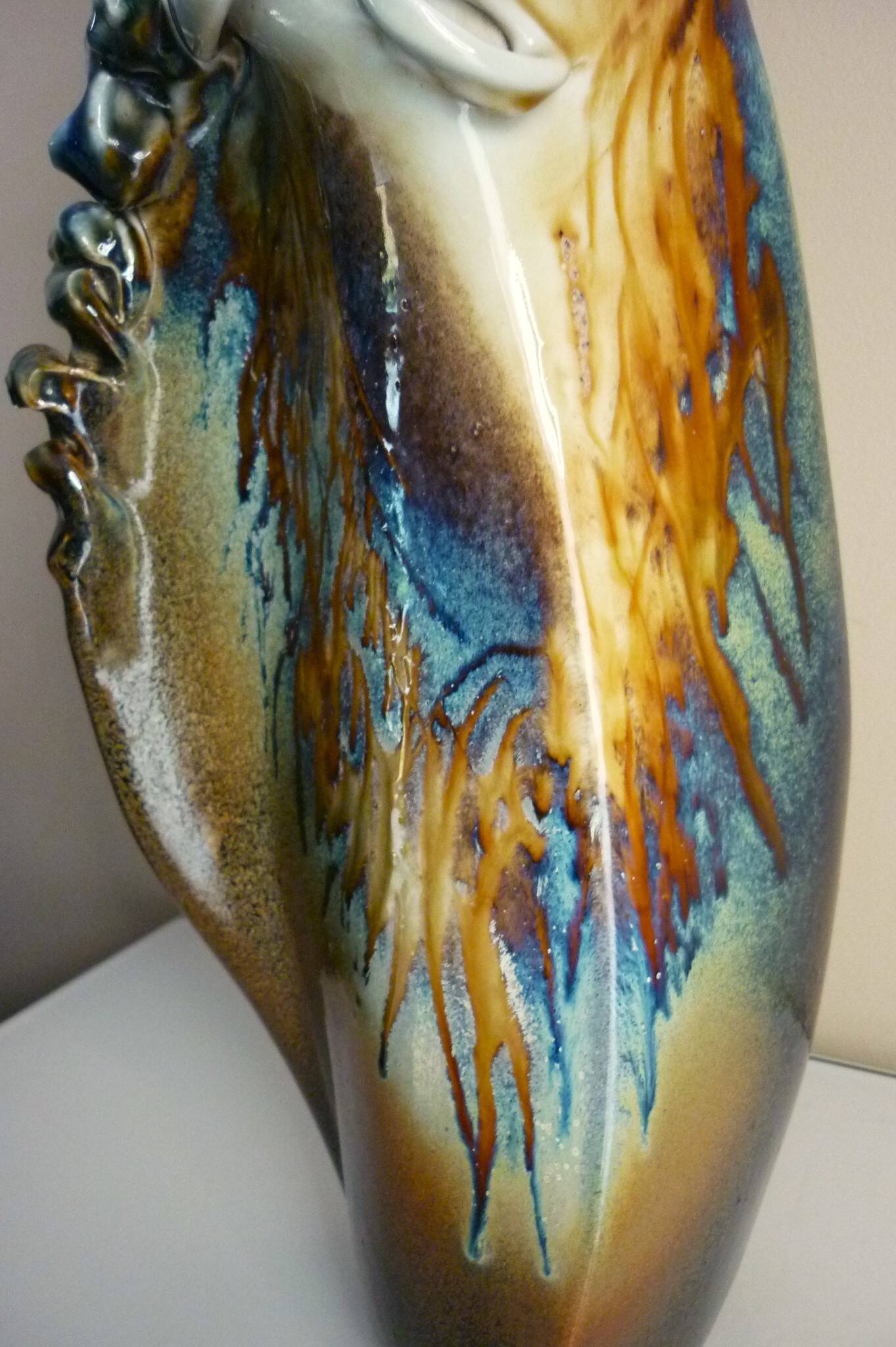 Glazed ceramic vase, unique piece, signed D. Prioton, shell neck