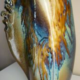 Vase en céramique émaillée, pièce unique, signé D. Prioton, col coquillage