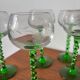 Set of vintage white wine glasses – twisted green stem engraved