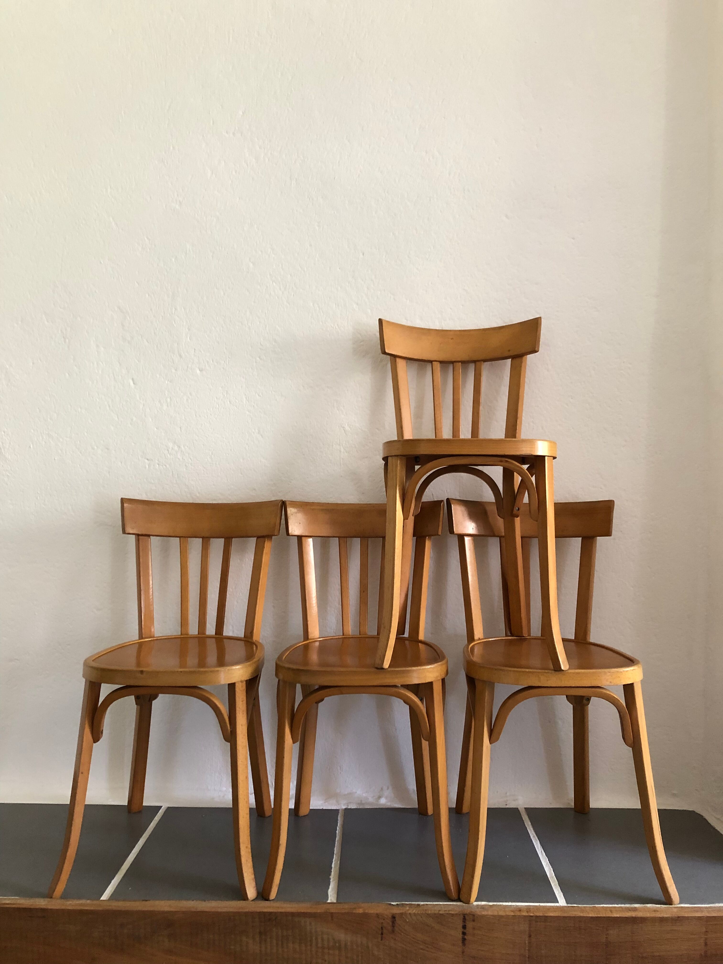 4 vintage Baumann beech chairs