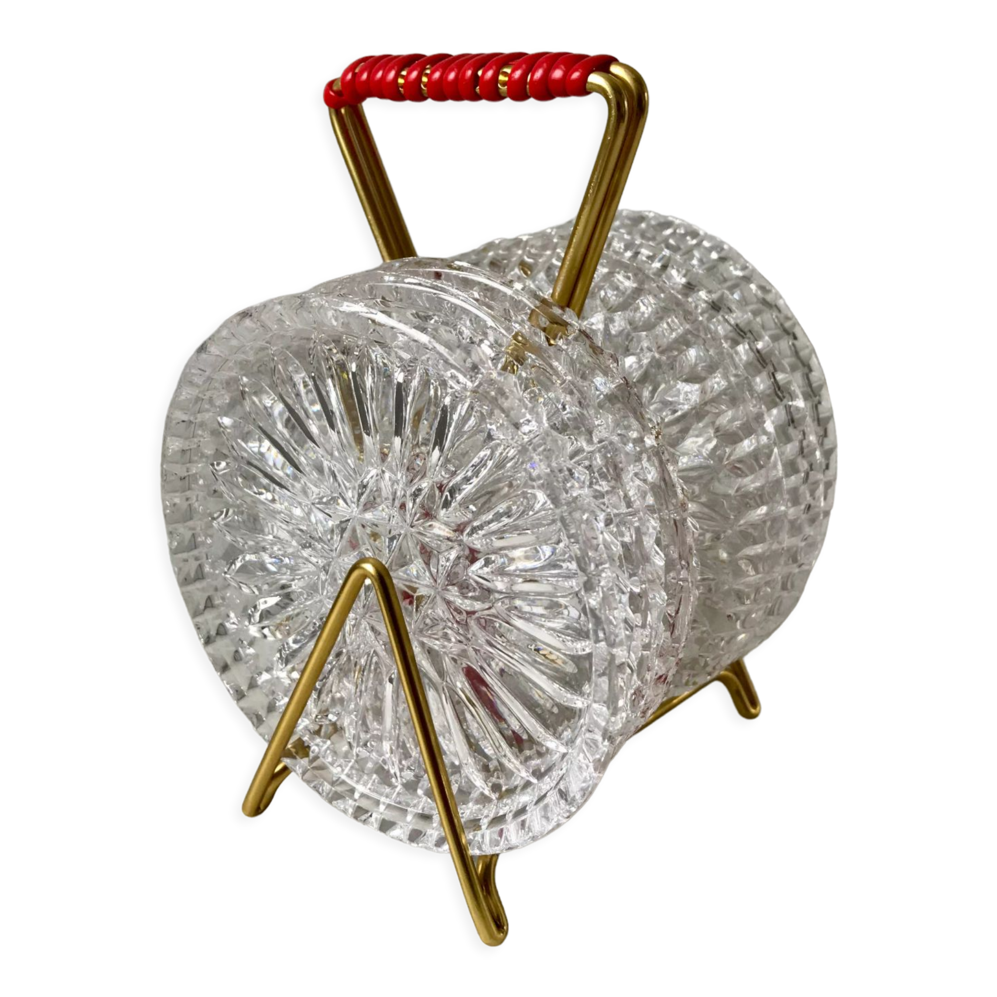 Set of 6 crystal coasters support brass scoubidou years 50-60