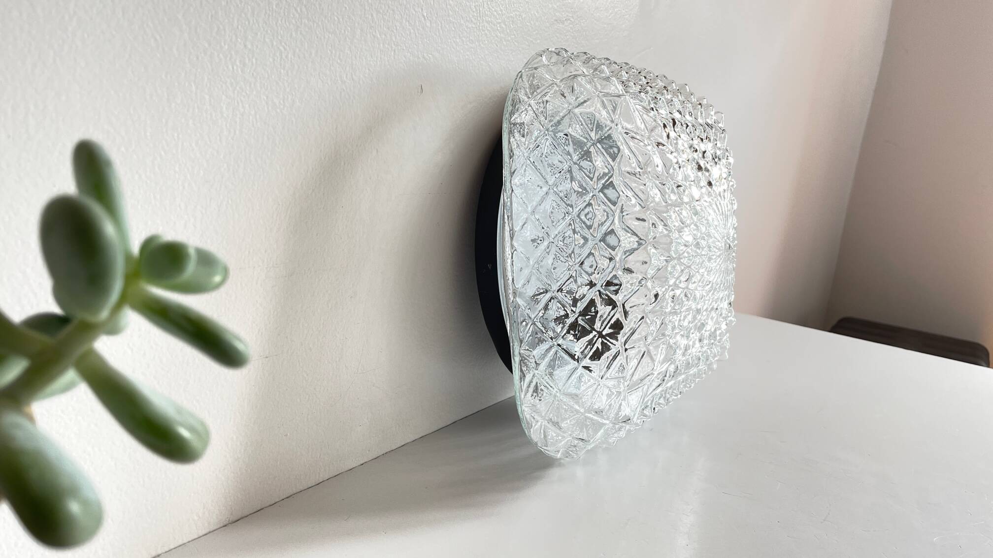 Wall lamp glass and steel ceiling light 1950s