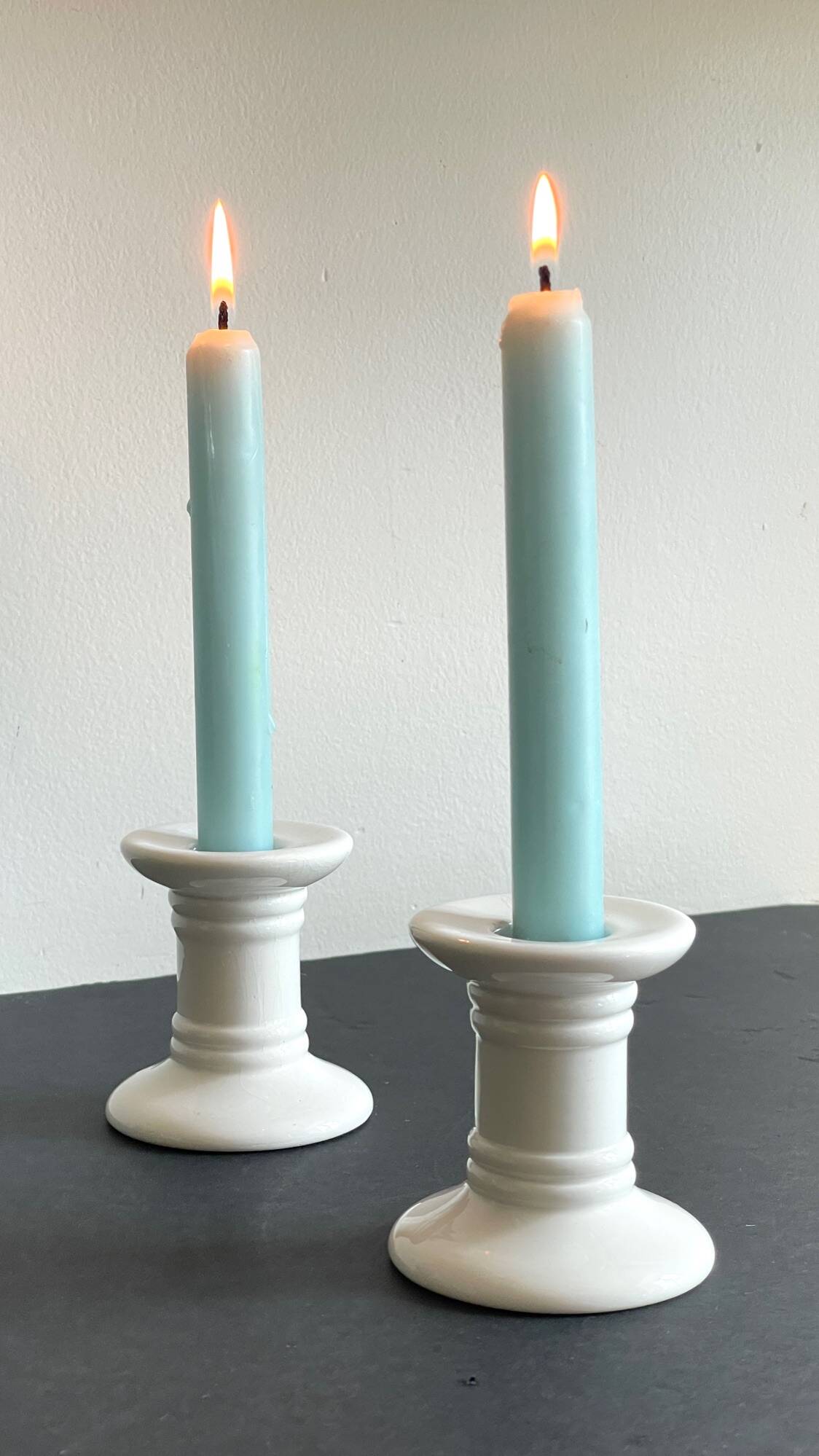 Pair of White Ceramic Candlesticks