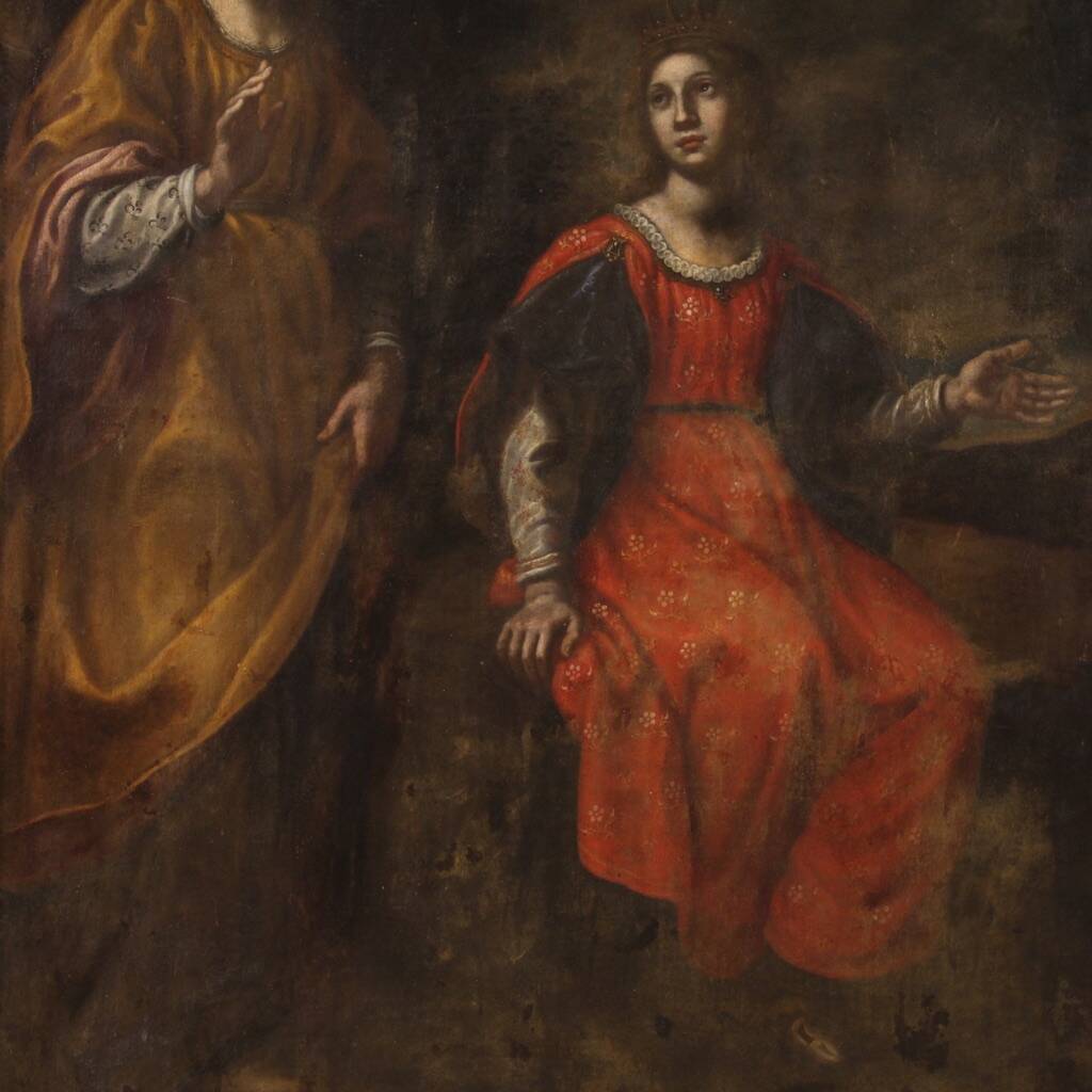 Peinture italienne antique du XVIIe siècle, Moïse sauvé des eaux.