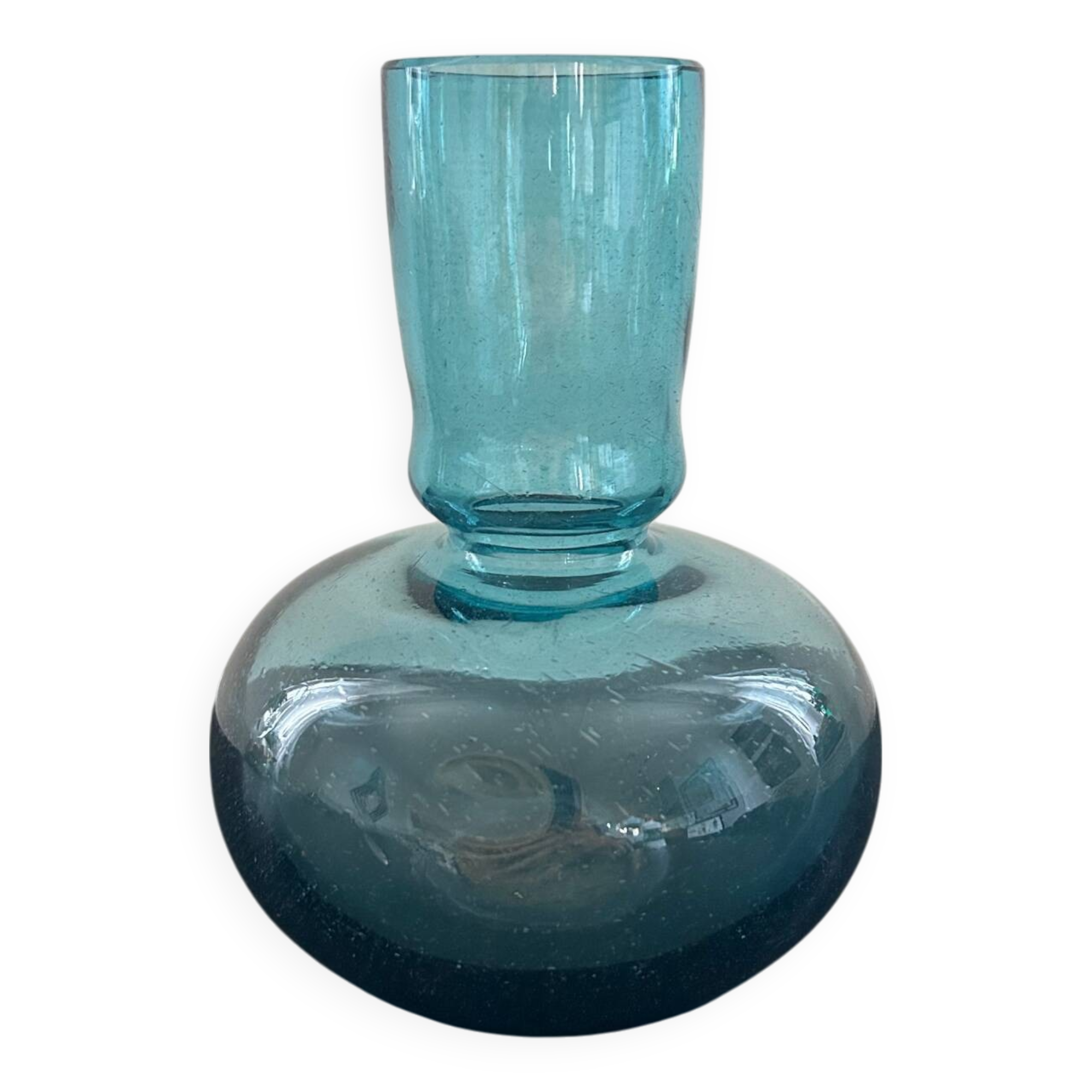 Bubbled glass style blue vase