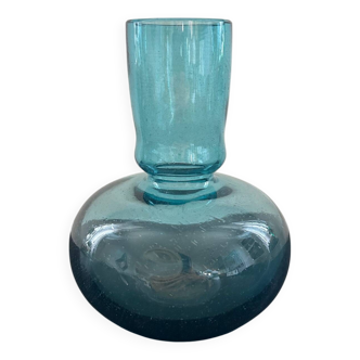 Vase en verre bullé bleu style Biot