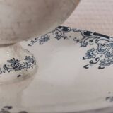 Saucière sur pied en terre de fer bleu/vert modèle "Mignon", H & Cie Sarreguemines