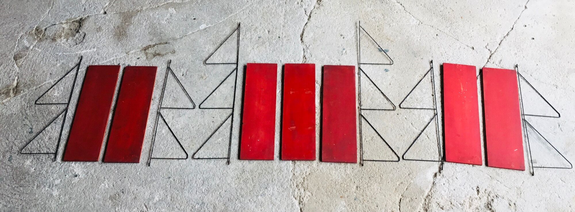 Set of 3 wall shelves thong with metal studs in pins - design 1950