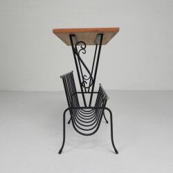 Vintage side table, magazine rack with Hemiksem tile, 1950s