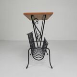 Vintage side table, magazine rack with Hemiksem tile, 1950s