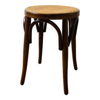 Tabouret canné en bois courbé