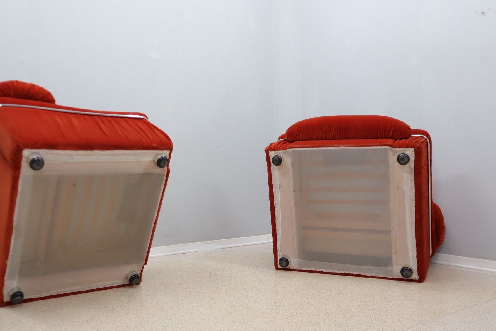 Vintage velvet armchairs Italy 1970s